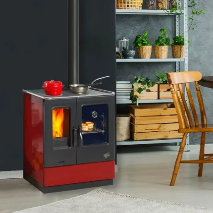 Cuisinière à bois GODIN Armonnie Rouge carmin 6,5 kW