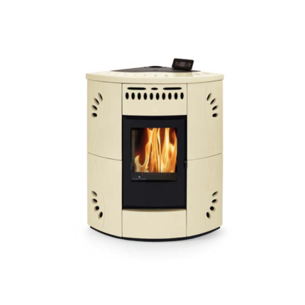 Poêle à granulés d'angle en céramique - ORIGINE PHEBO Gaia 14 kW